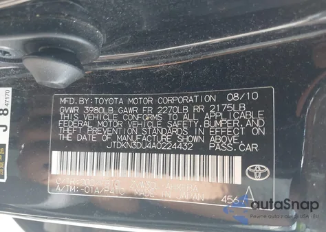 2010 Toyota Prius Ii z USA, uszkodzony, nr VIN JTDKN3DU4A0224432